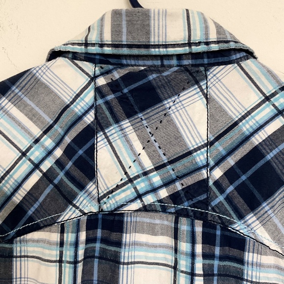 BKE Men's Short Sleeve Pearl Button Blue/Gray Plaid Shirt Athletic Fit Size M - Picture 4 of 10